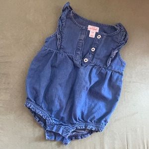 Cat & Jack denim ruffle romper like new sized 3-6m